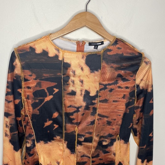 Fashion Nova Drip Splash tie dye bodysuit in rust combo size 2X - Picture 4 of 14